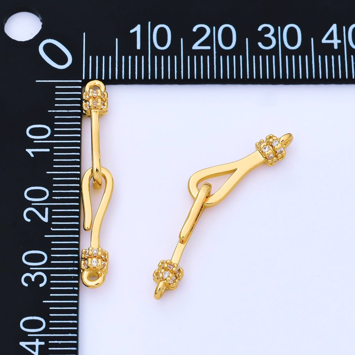 14K Gold Filled 30mm Hook Loop Micro Paved CZ Connector Jewelry Findings Supply | Z660 - DLUXCA