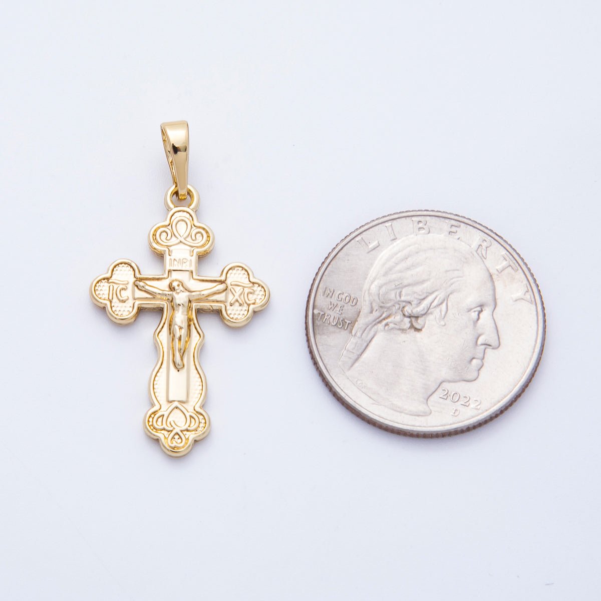 14K Gold Filled 30mm INRI Crucifix Buttony Cross Religious Pendant | Charms - 00210 - DLUXCA