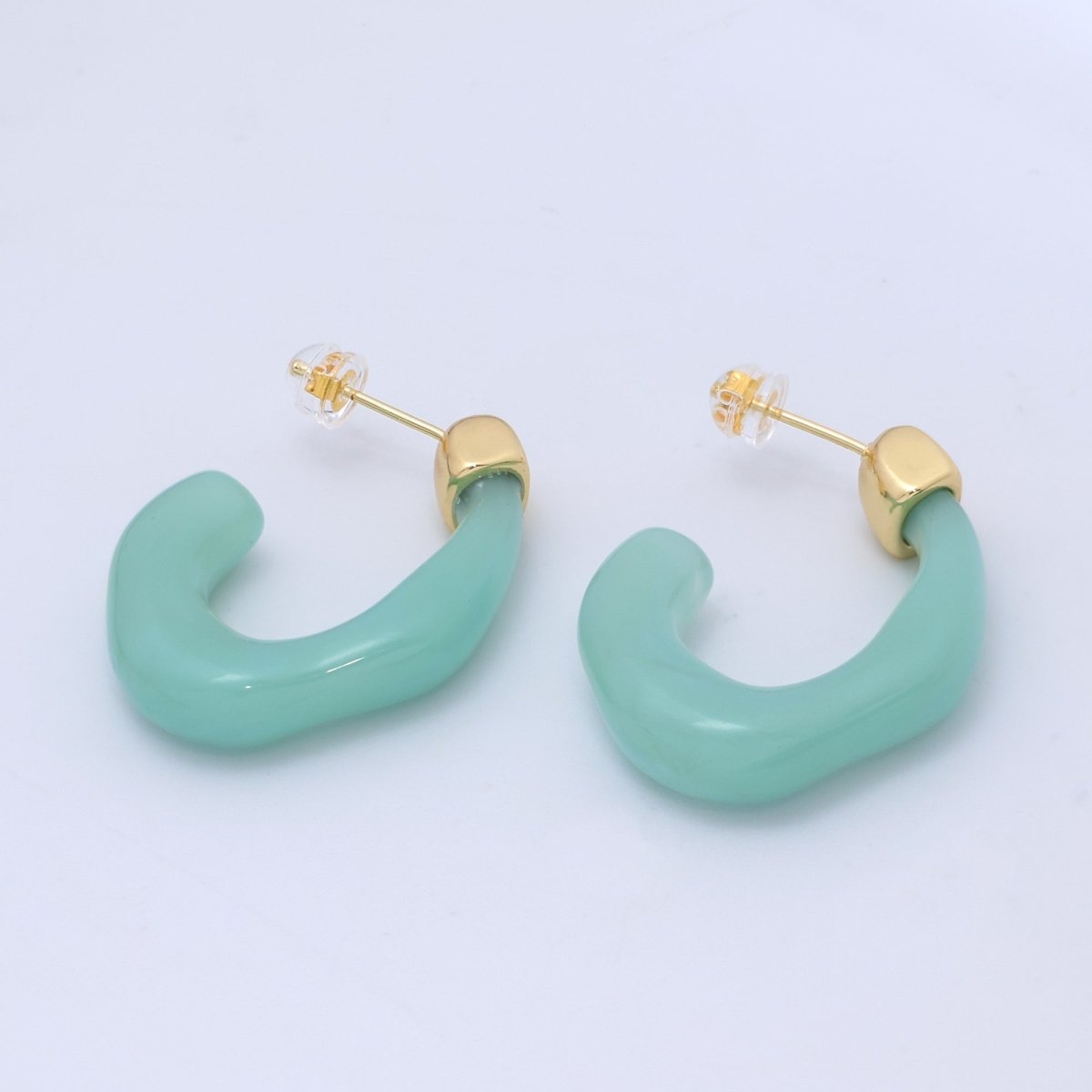 14K Gold Filled 30mm J - Shaped Resin Hoop Earrings | AE161 - AE167 - DLUXCA