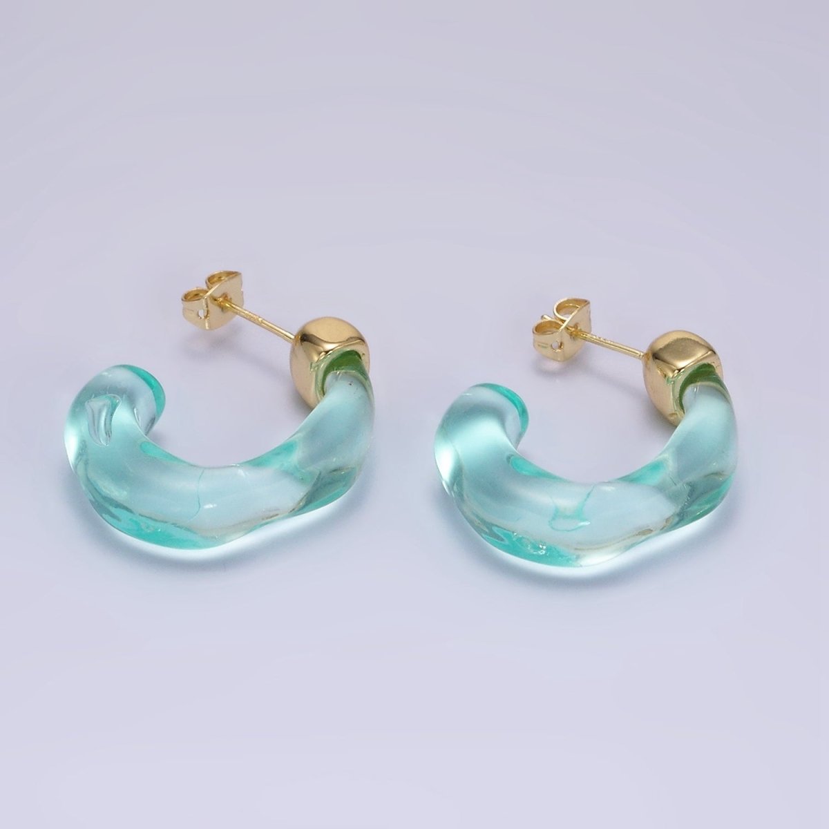 14K Gold Filled 30mm J - Shaped Resin Hoop Earrings | AE161 - AE167 - DLUXCA
