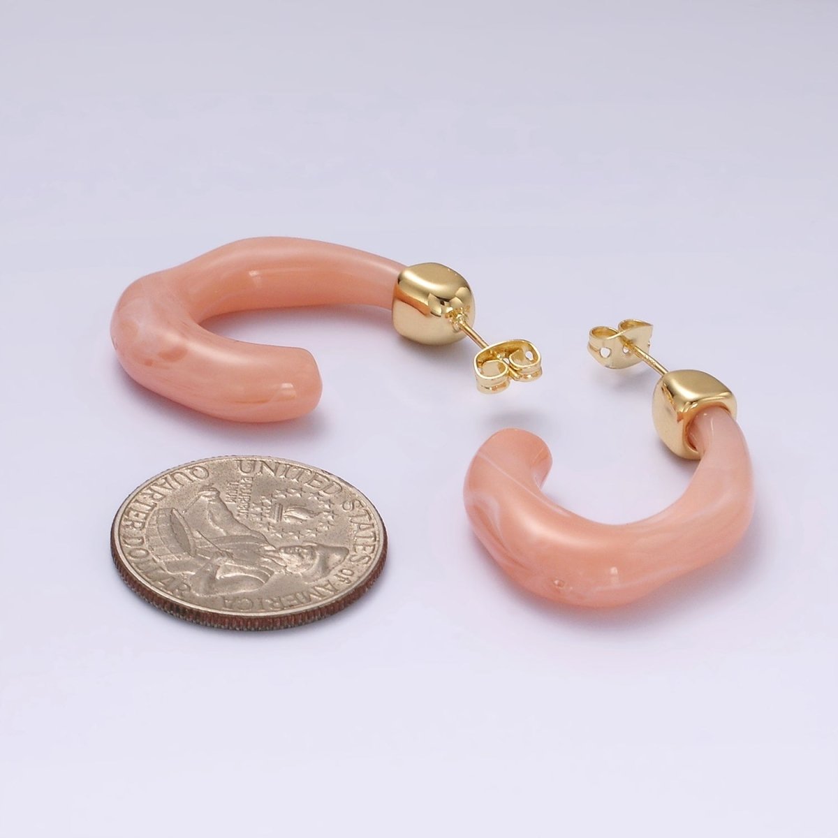 14K Gold Filled 30mm J - Shaped Resin Hoop Earrings | AE161 - AE167 - DLUXCA