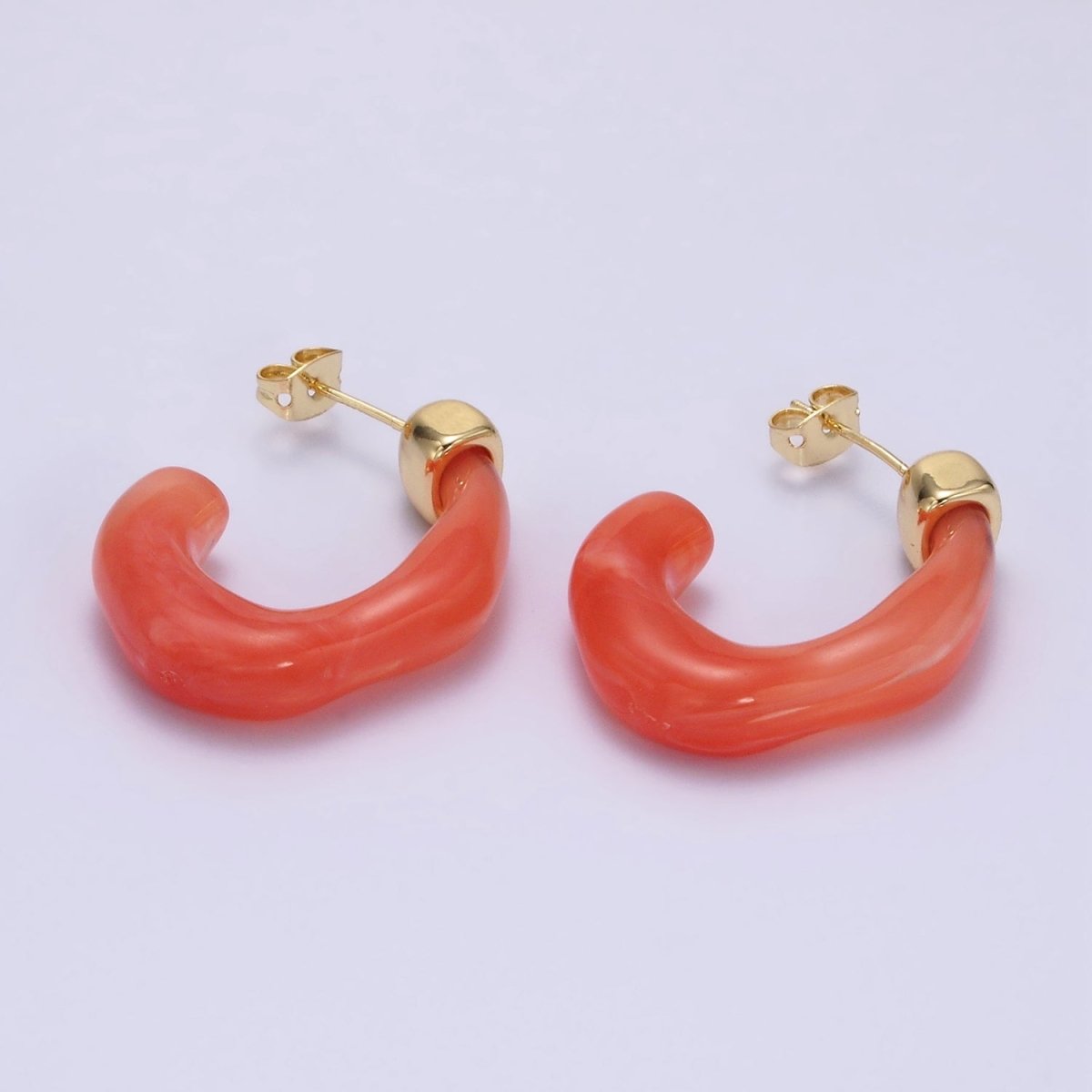 14K Gold Filled 30mm J - Shaped Resin Hoop Earrings | AE161 - AE167 - DLUXCA