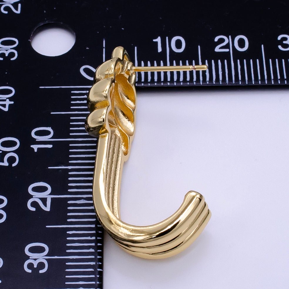 14K Gold Filled 30mm Knot Tied Triple Band J-Shaped Hoop Earrings | AB1170 - DLUXCA