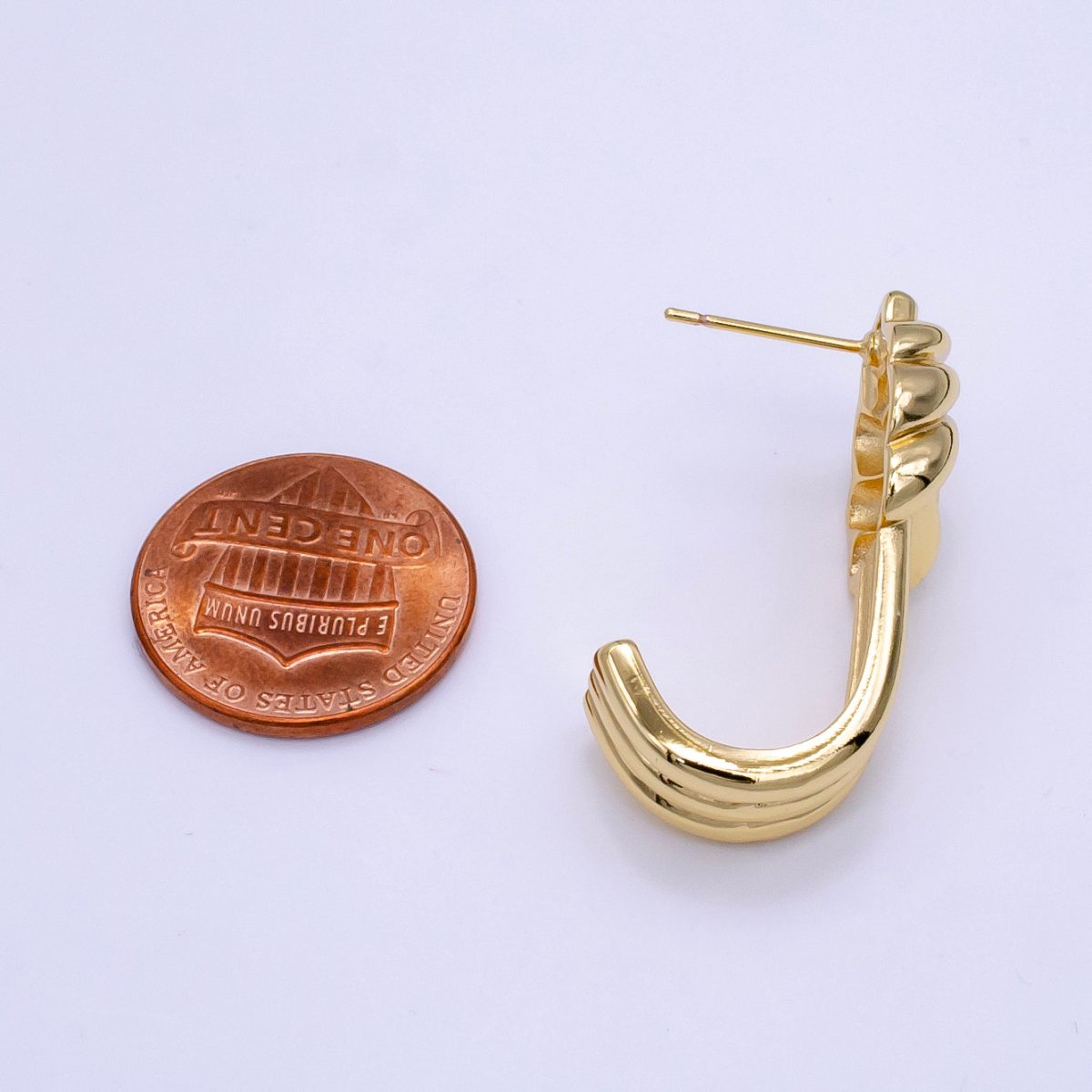 14K Gold Filled 30mm Knot Tied Triple Band J-Shaped Hoop Earrings | AB1170 - DLUXCA