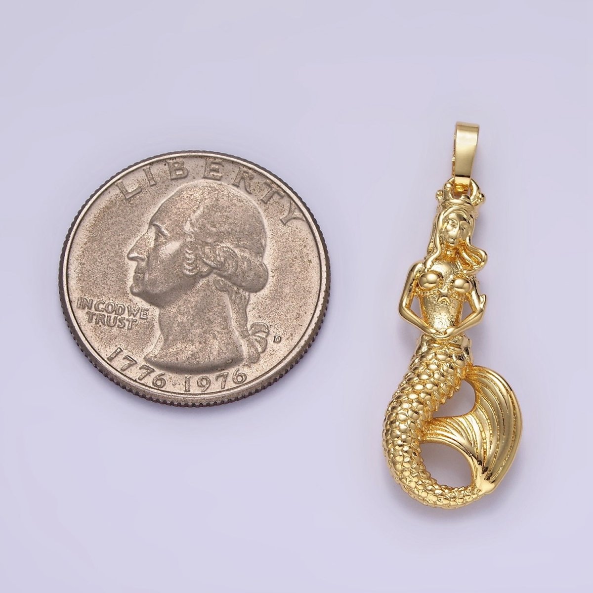 14K Gold Filled 30mm Mermaid Myth Textured Minimalist Solid Pendant in Gold & Silver | AA298 - DLUXCA