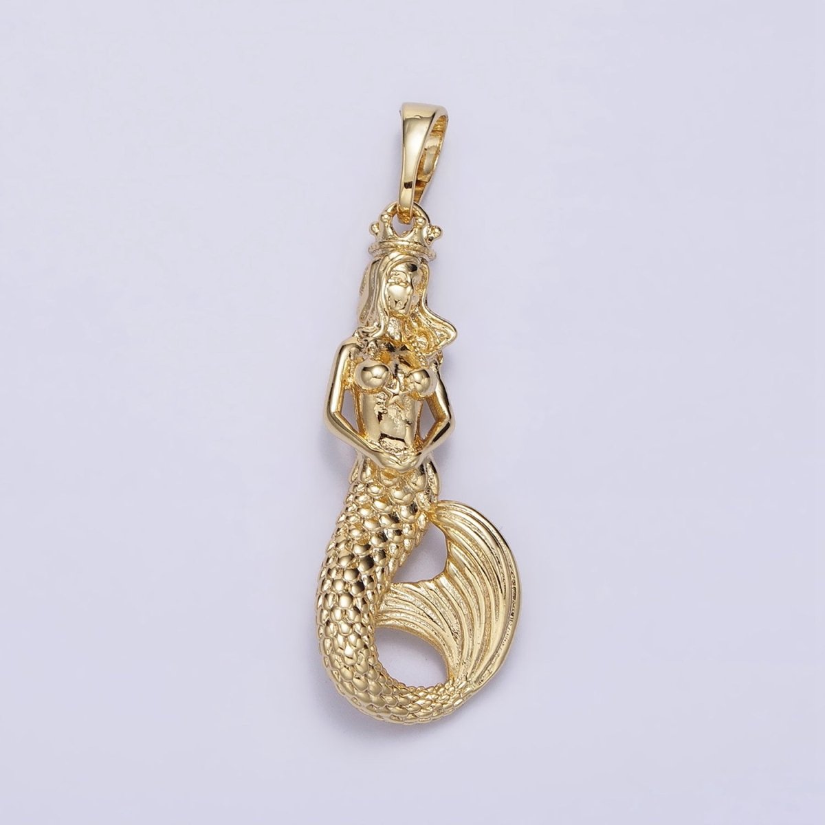 14K Gold Filled 30mm Mermaid Myth Textured Minimalist Solid Pendant in Gold & Silver | AA298 - DLUXCA