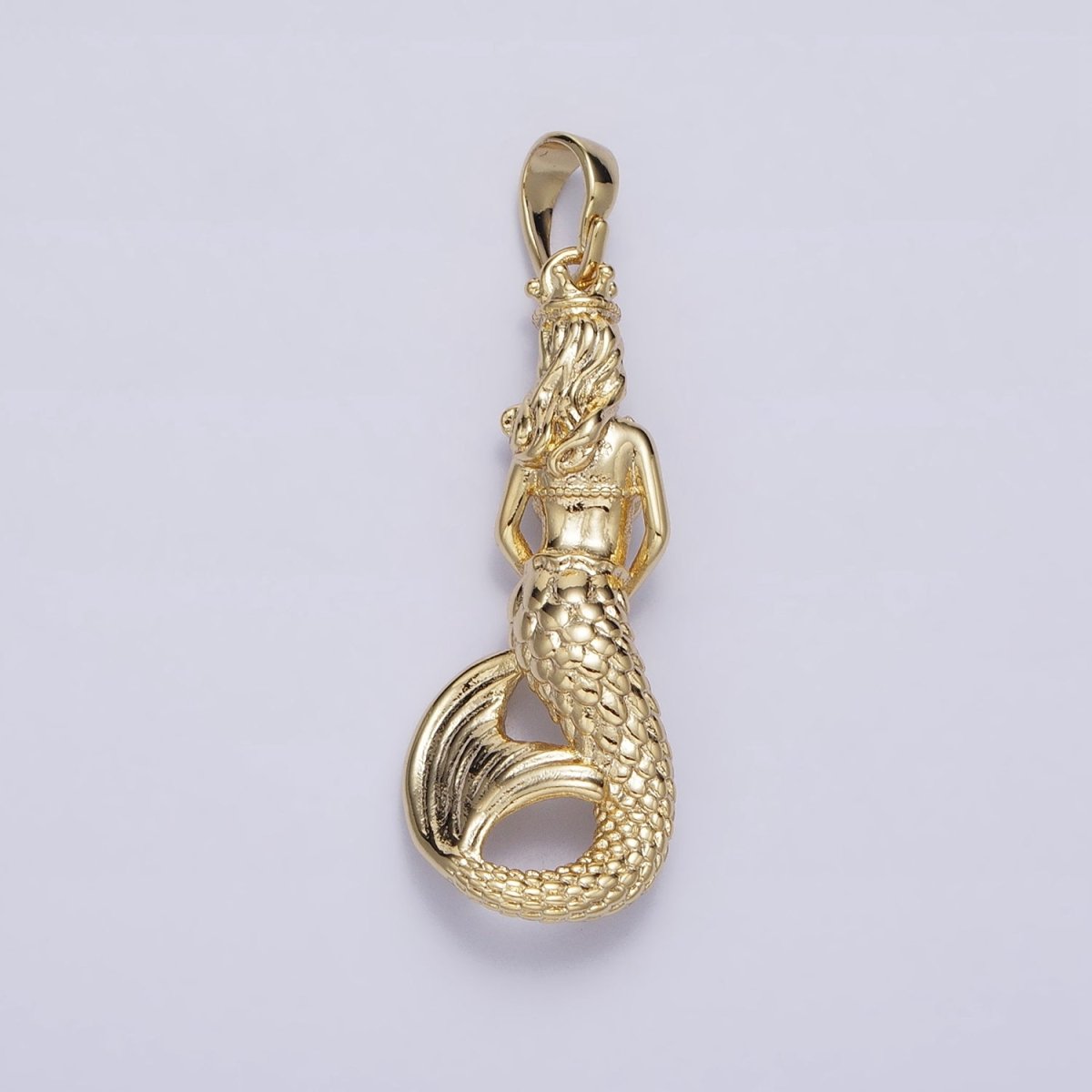 14K Gold Filled 30mm Mermaid Myth Textured Minimalist Solid Pendant in Gold & Silver | AA298 - DLUXCA