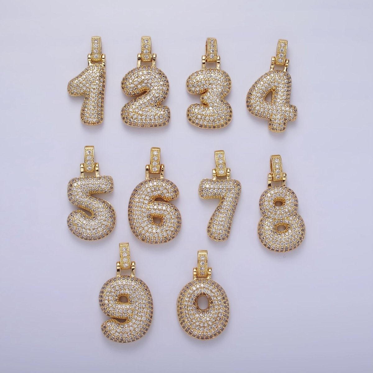 14K Gold Filled 30mm Micro Paved Balloon Bubble Number Pendant | AA1321 - AA1326 - DLUXCA