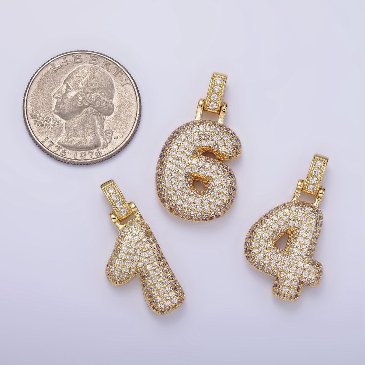 14K Gold Filled 30mm Micro Paved Balloon Bubble Number Pendant | AA1321 - AA1326 - DLUXCA