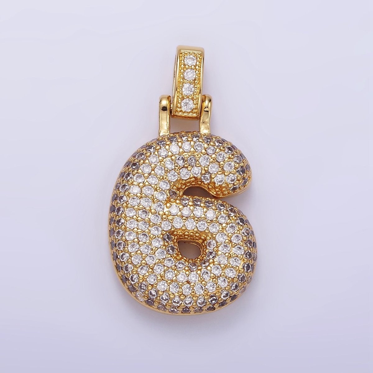 14K Gold Filled 30mm Micro Paved Balloon Bubble Number Pendant | AA1321 - AA1326 - DLUXCA