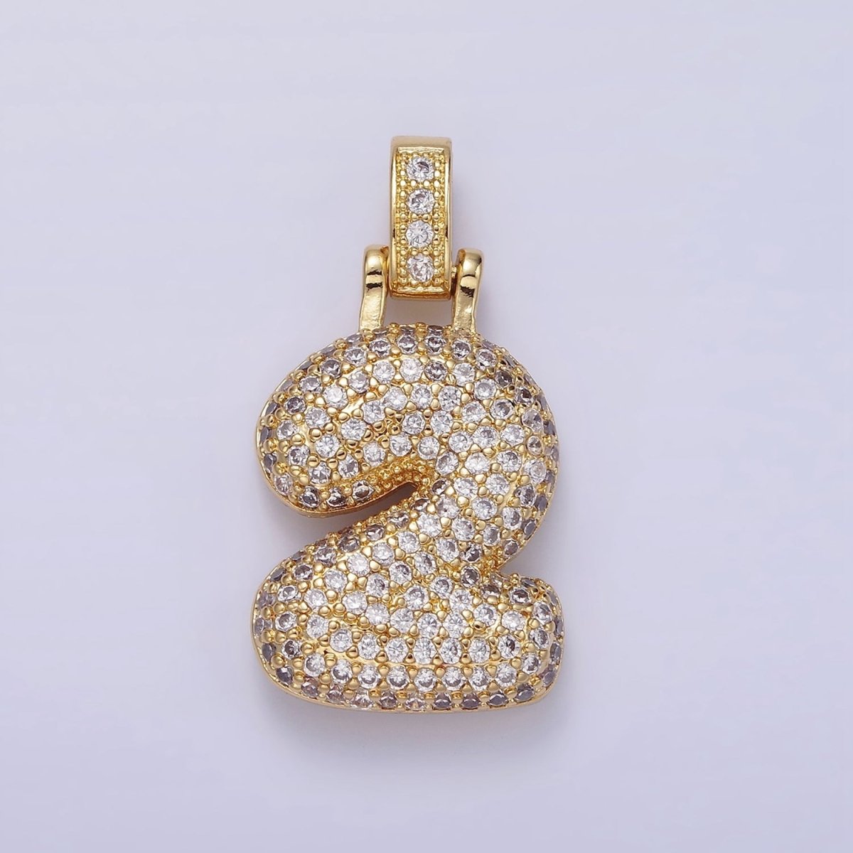 14K Gold Filled 30mm Micro Paved Balloon Bubble Number Pendant | AA1321 - AA1326 - DLUXCA