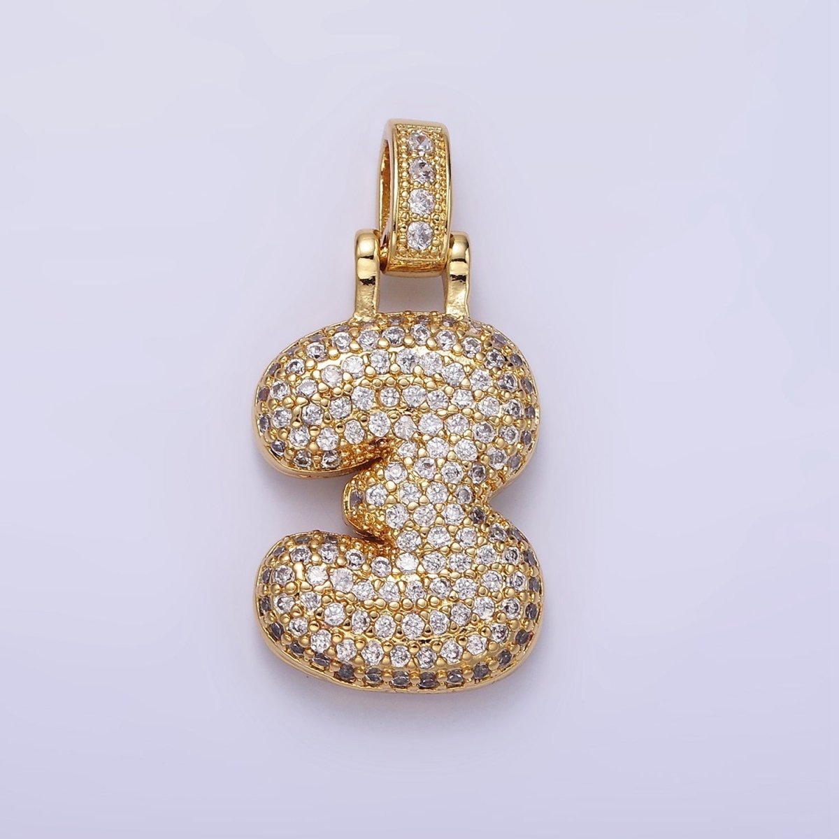 14K Gold Filled 30mm Micro Paved Balloon Bubble Number Pendant | AA1321 - AA1326 - DLUXCA