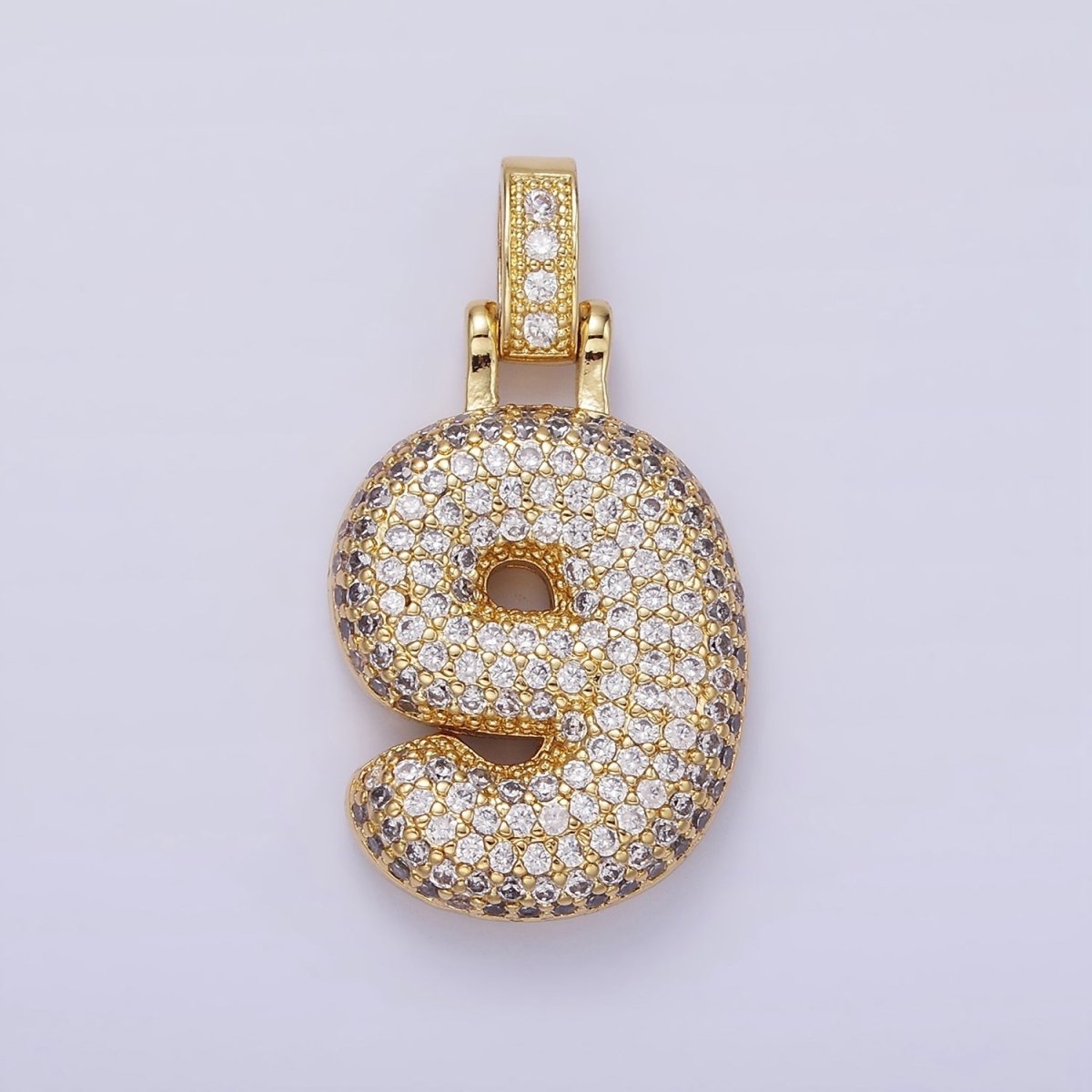 14K Gold Filled 30mm Micro Paved Balloon Bubble Number Pendant | AA1321 - AA1326 - DLUXCA