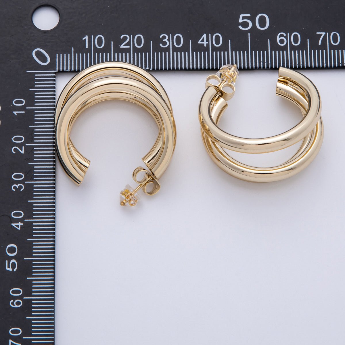 14K Gold Filled 30mm Minimalist Triple Band C - Shaped Hoop Earrings | Earrings - 00136 - DLUXCA