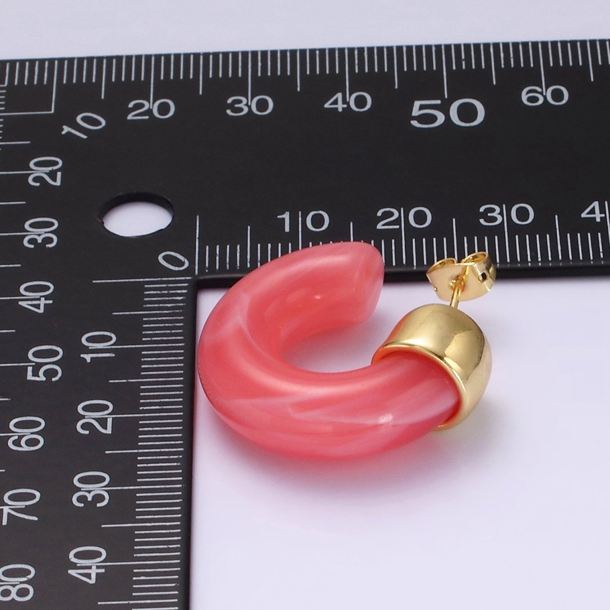 14K Gold Filled 30mm Orange, White Resin C-Shaped Hoop Earrings | AE186 AE187 - DLUXCA