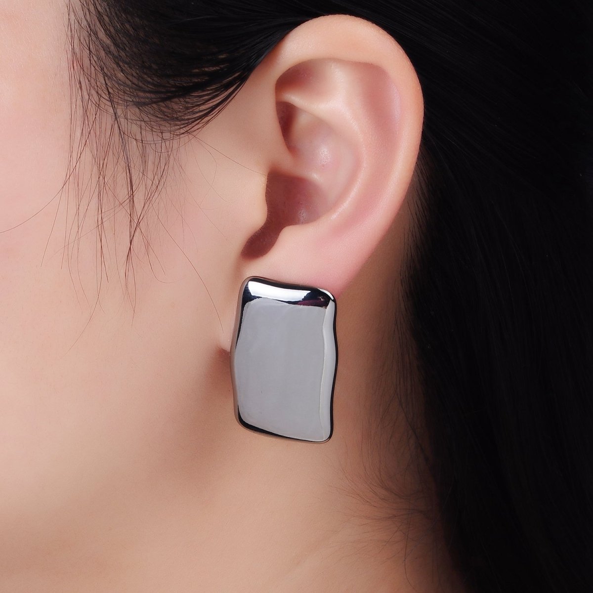 14K Gold Filled 30mm Rectangle Bar Minimalist Stud Earrings in Gold & Silver | P500 P501 - DLUXCA