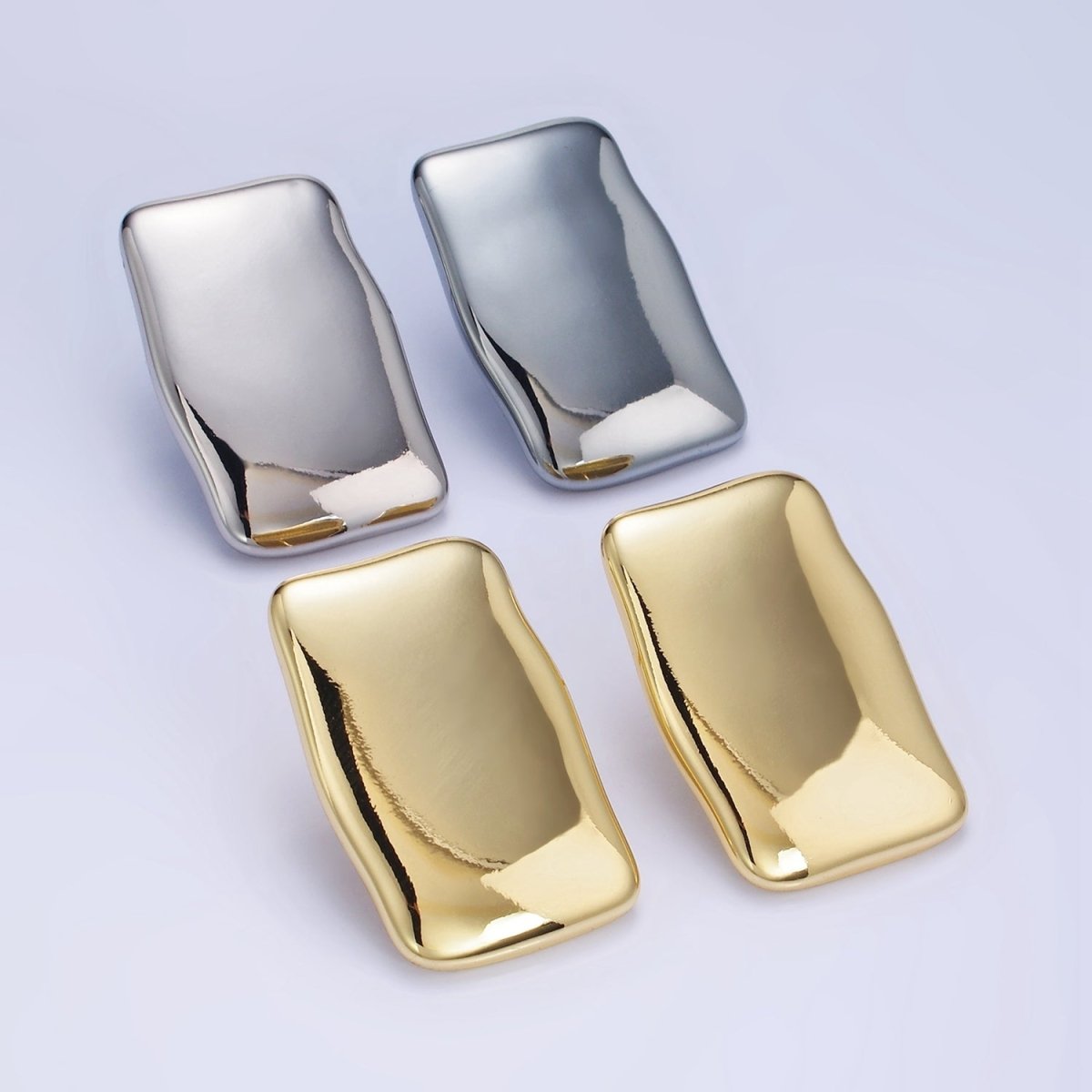 14K Gold Filled 30mm Rectangle Bar Minimalist Stud Earrings in Gold & Silver | P500 P501 - DLUXCA