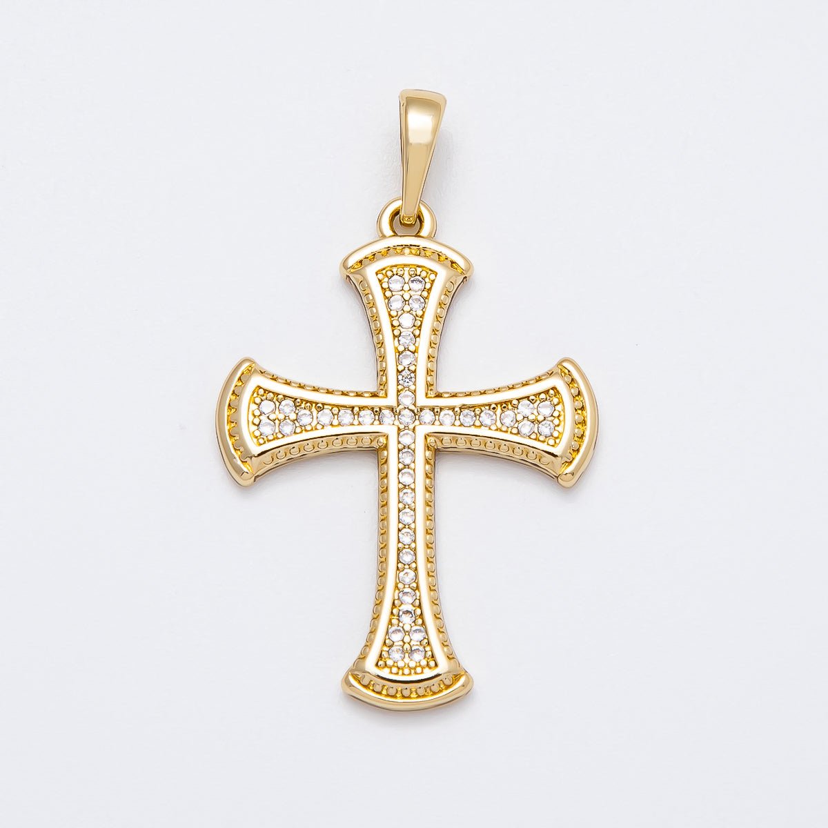 14K Gold Filled 31mm Micro Paved CZ Dotted Passion Cross Pendant | Charms - 00520 - DLUXCA