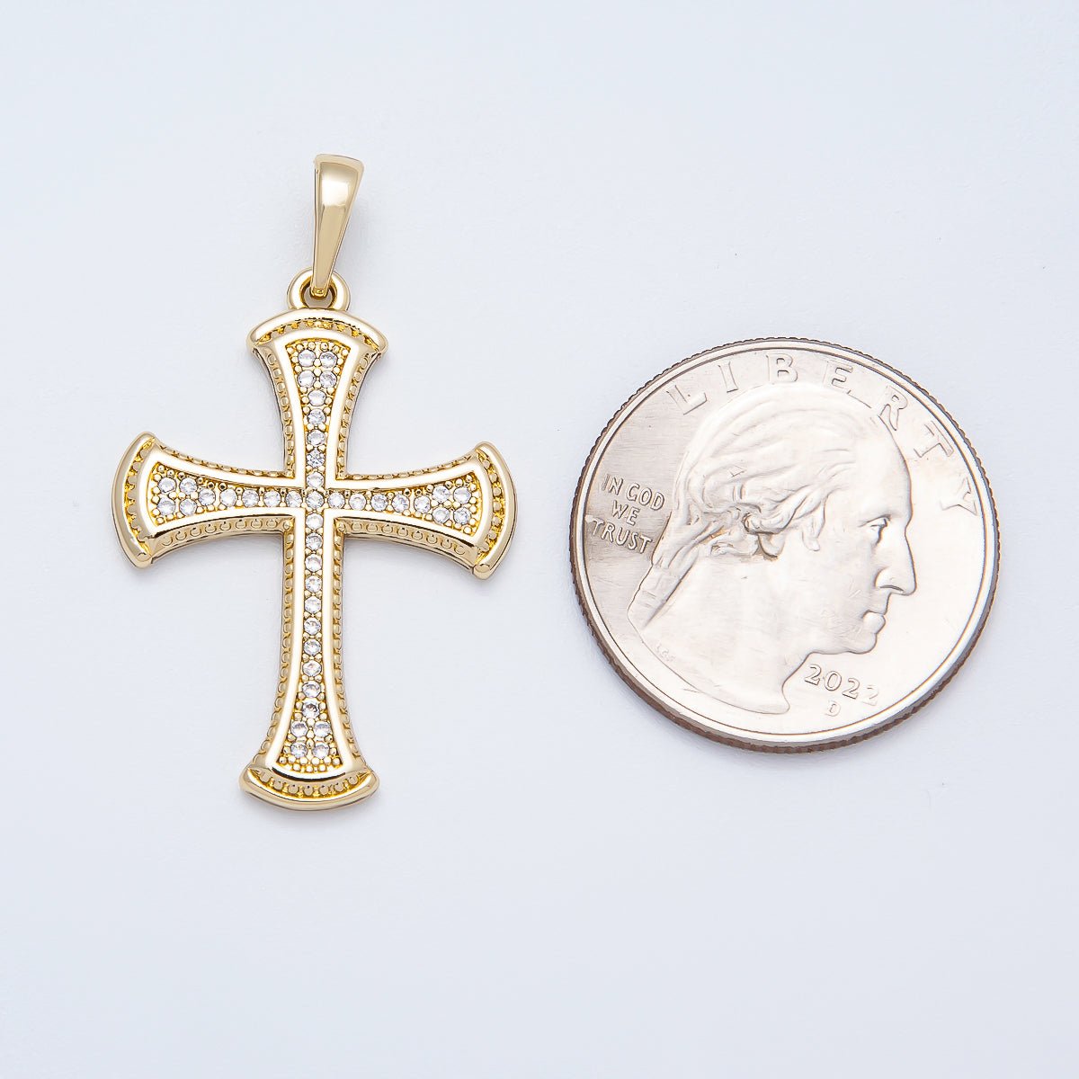 14K Gold Filled 31mm Micro Paved CZ Dotted Passion Cross Pendant | Charms - 00520 - DLUXCA