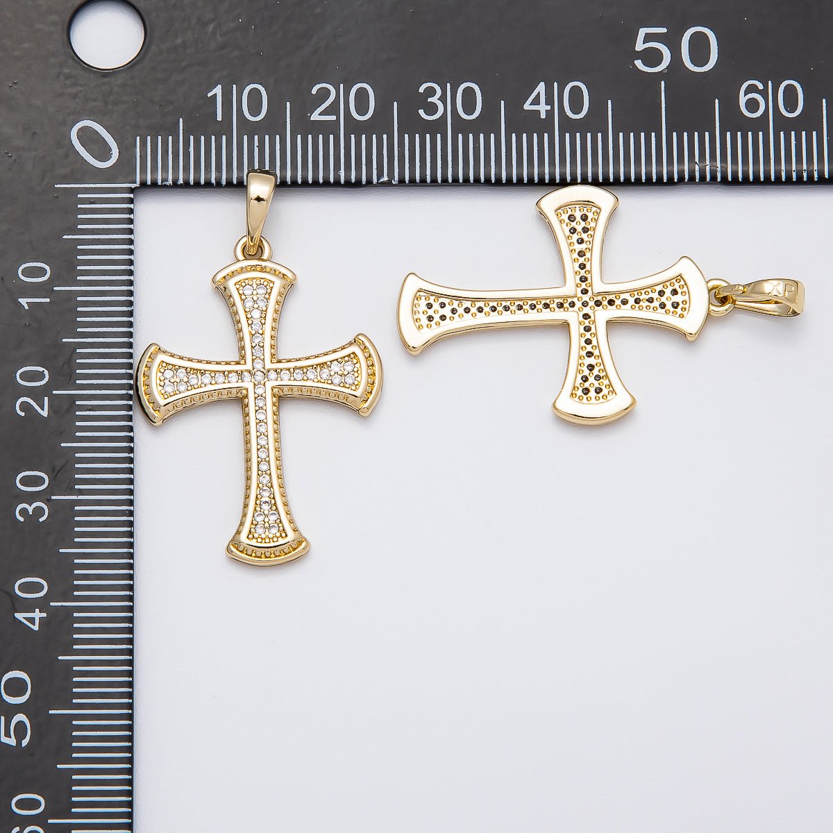 14K Gold Filled 31mm Micro Paved CZ Dotted Passion Cross Pendant | Charms - 00520 - DLUXCA