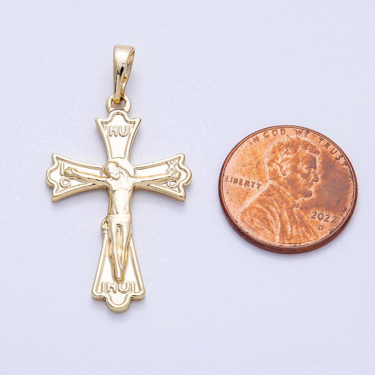 14K Gold Filled 32mm Minimalist Crucifix Religious Cross Pendant | Charms - 00455 - DLUXCA