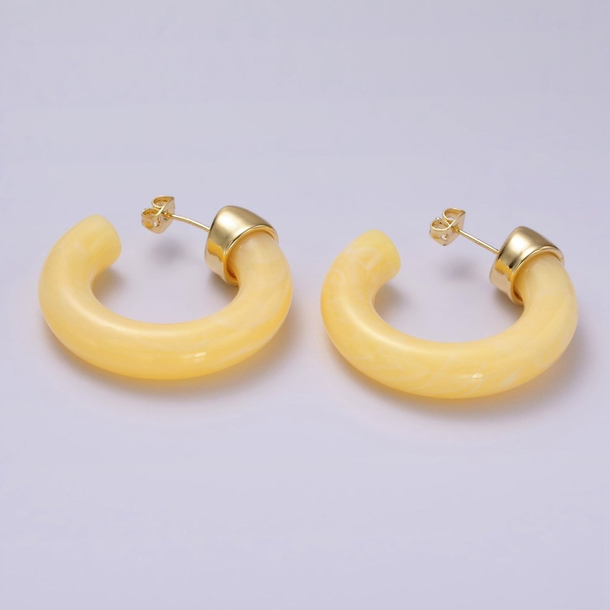 14K Gold Filled 35mm Yellow, Green, Pink, Purple C - Shaped Resin Hoop Earrings | AE189 - AE19 - DLUXCA