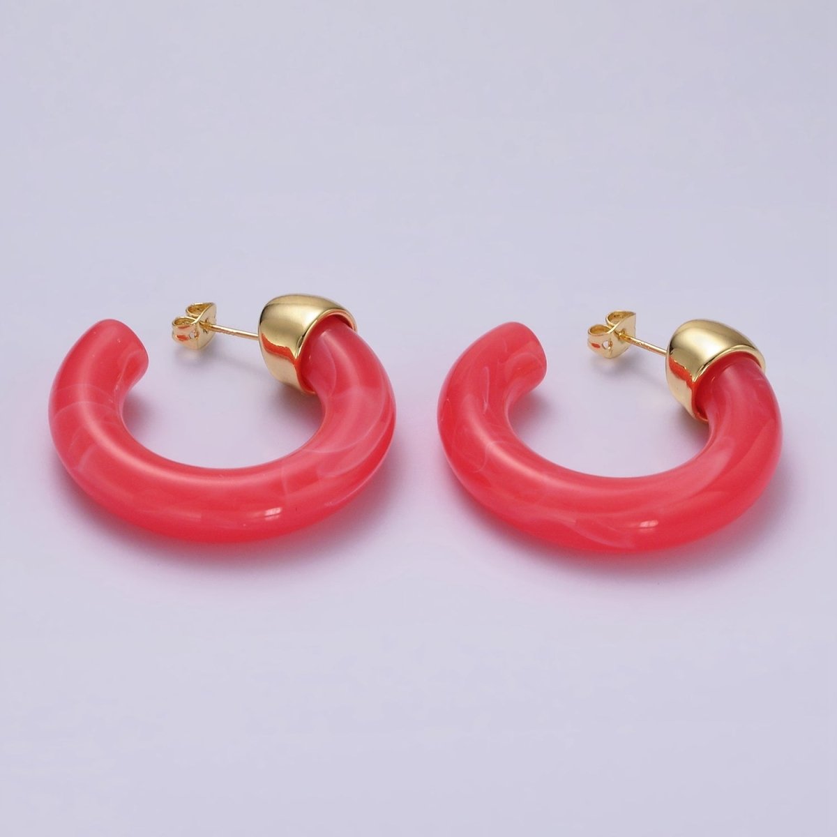 14K Gold Filled 35mm Yellow, Green, Pink, Purple C - Shaped Resin Hoop Earrings | AE189 - AE19 - DLUXCA