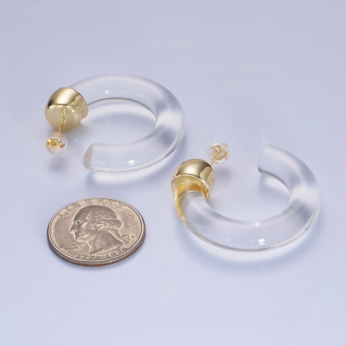 14K Gold Filled 35mm Yellow, Green, Pink, Purple, Clear Resin C - Shaped Hoop Earrings | AE189 - AE192 P082 - DLUXCA
