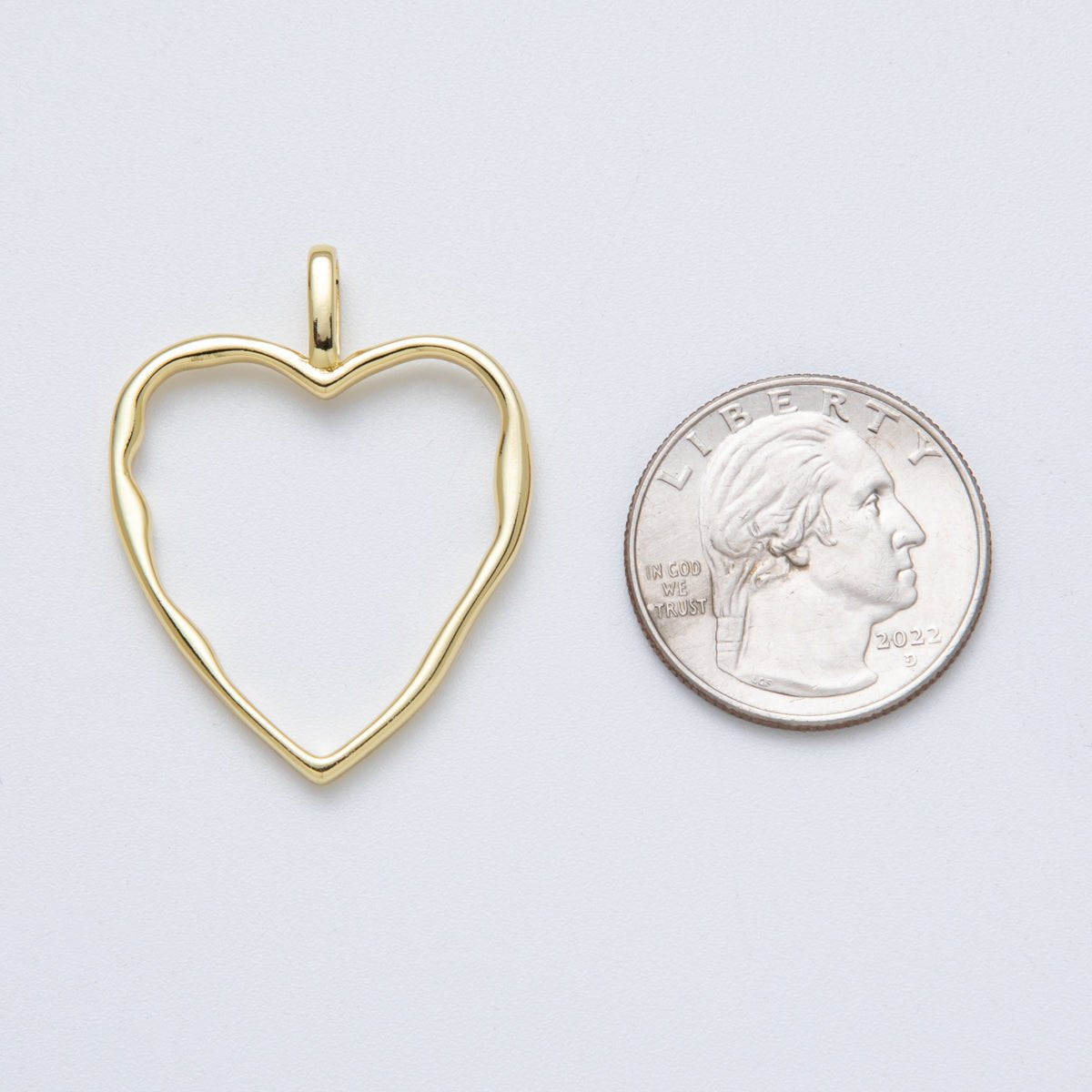 14K Gold Filled 36mm Minimalist Open Molten Heart Charm | Charms - 00038 - DLUXCA
