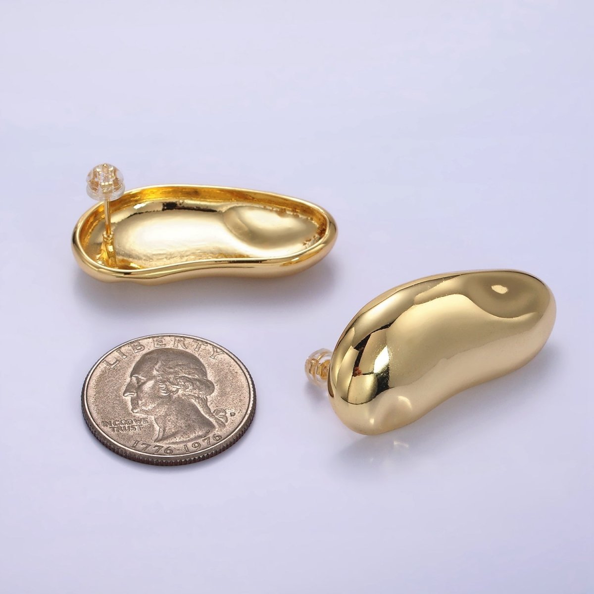 14K Gold Filled 38mm Abstract Molten Foil Drop Stud Earrings | Q047 - DLUXCA