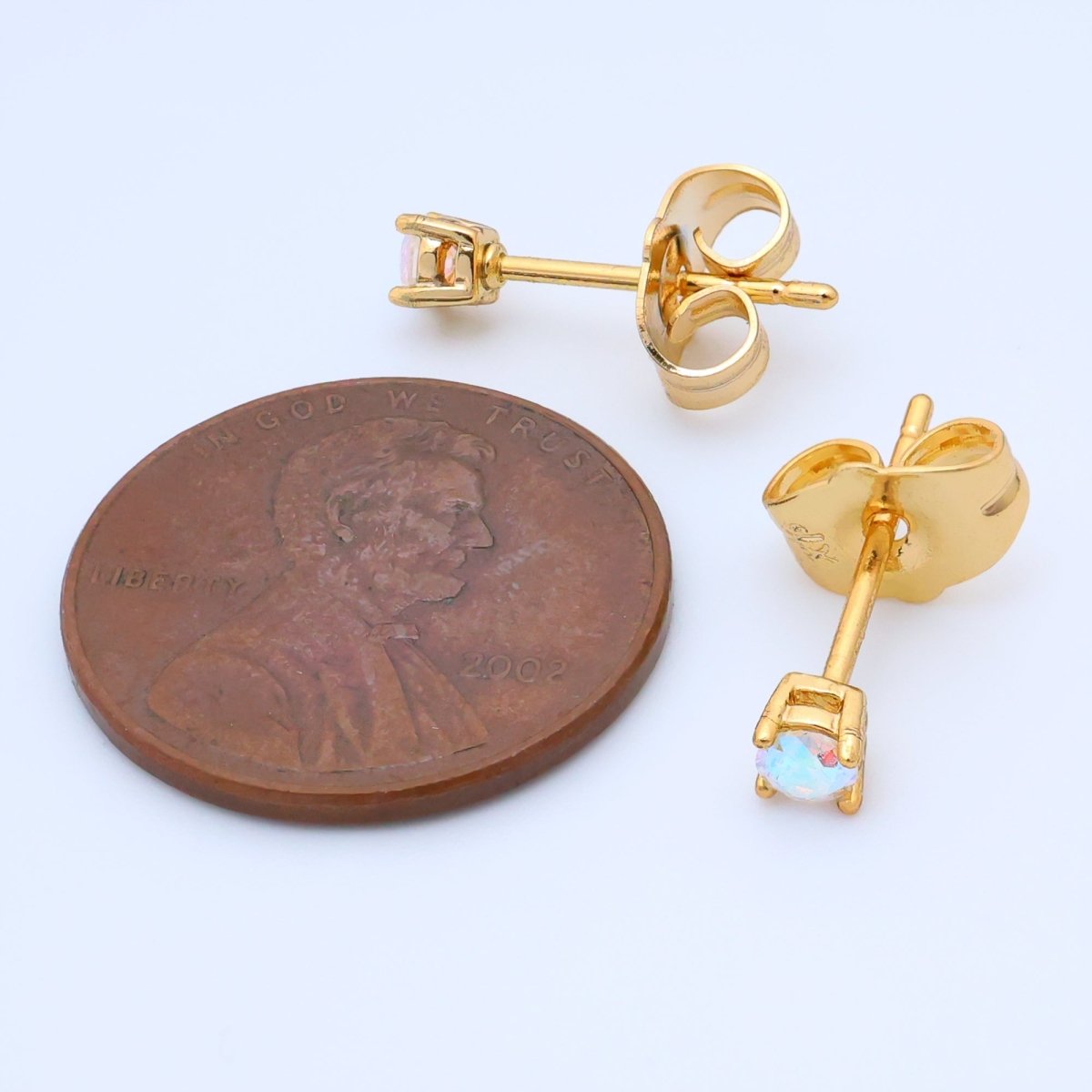 14K Gold Filled 3mm Iridescent AB CZ Mini Stud Earrings | AB1065 - DLUXCA