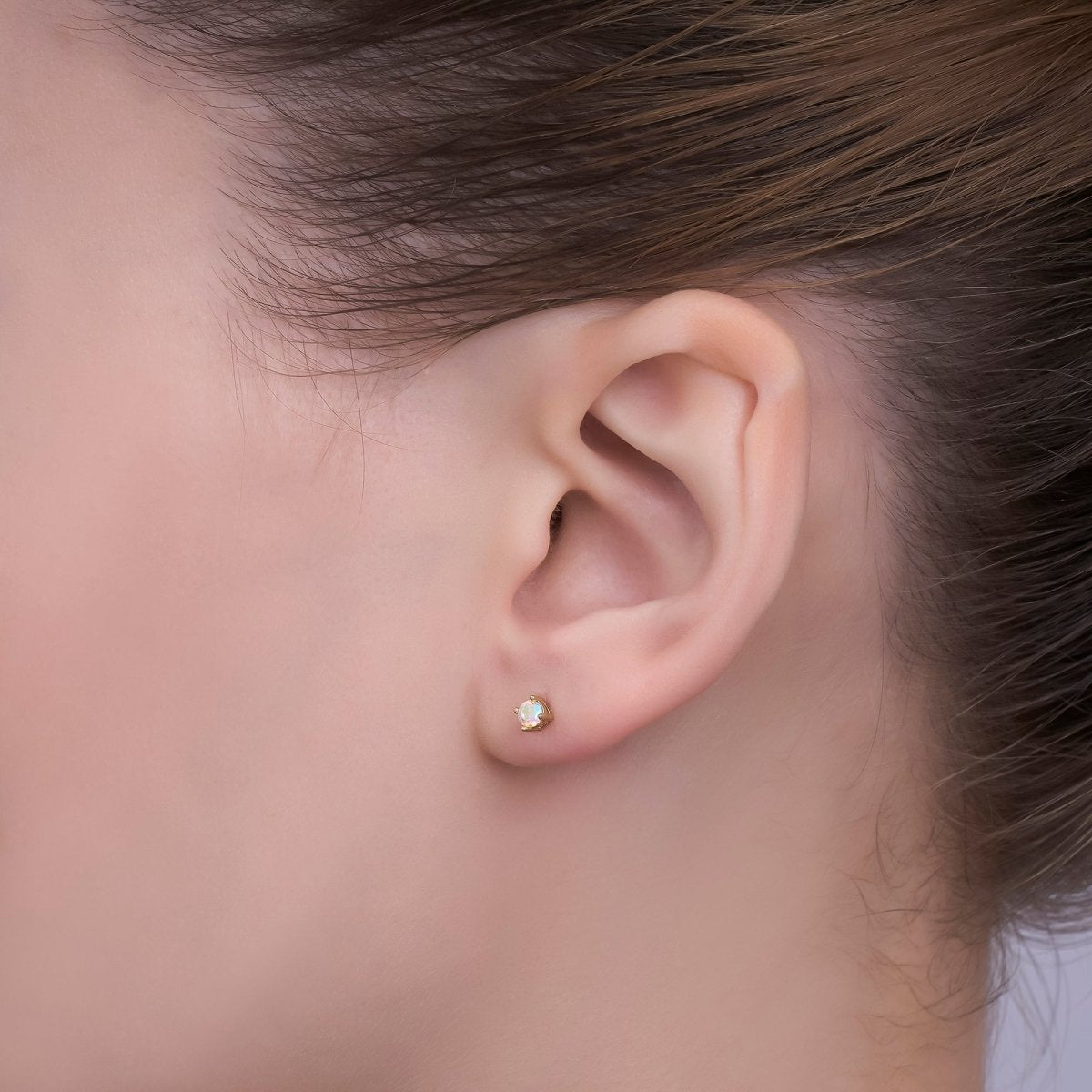 14K Gold Filled 3mm Iridescent AB CZ Mini Stud Earrings | AB1065 - DLUXCA