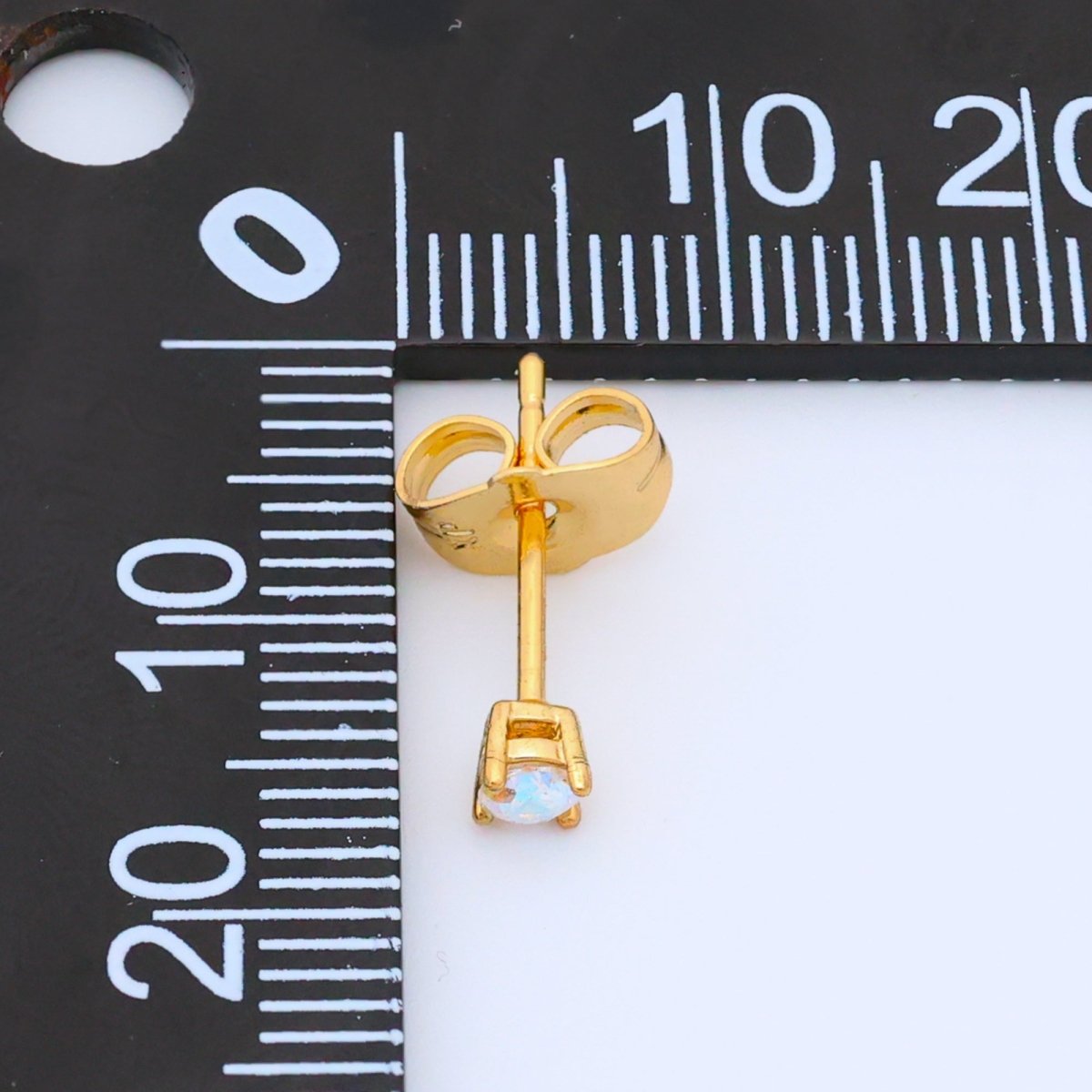 14K Gold Filled 3mm Iridescent AB CZ Mini Stud Earrings | AB1065 - DLUXCA