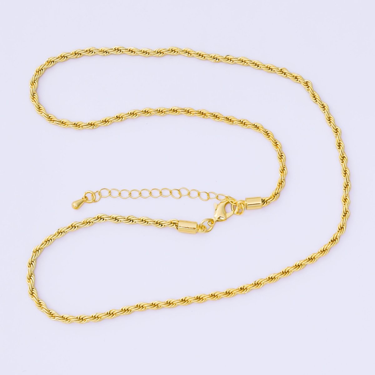 14K Gold Filled 3mm Rope Chain 18.5 Inch Necklace w. Extender | WA - 1373 - DLUXCA