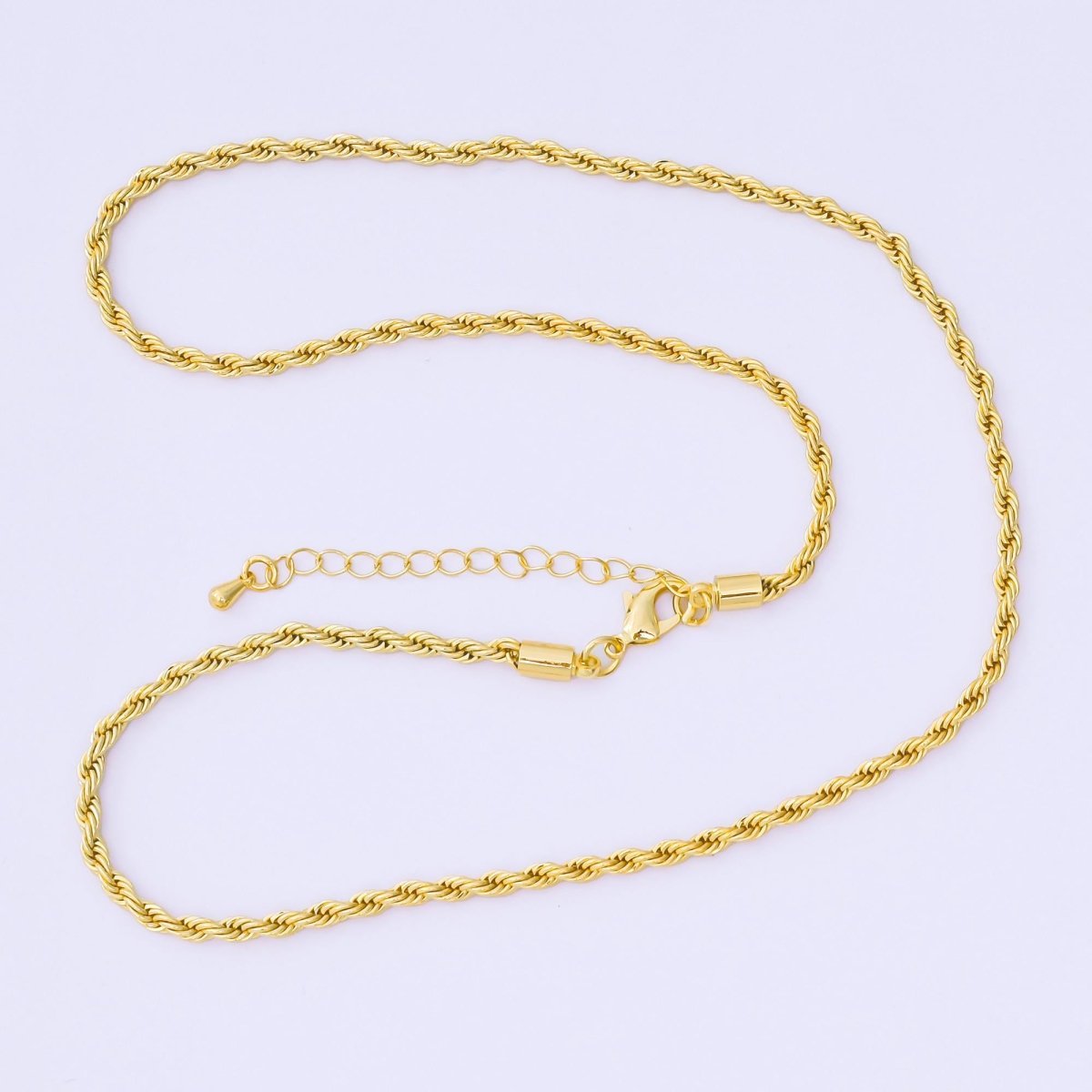 14K Gold Filled 3mm Rope Chain 18.5 Inch Necklace w. Extender | WA - 1373 - DLUXCA