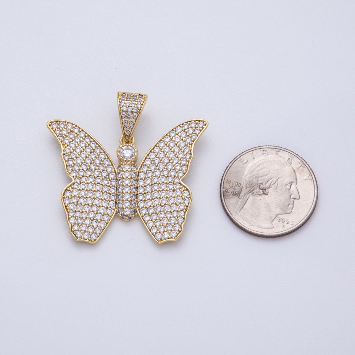 14K Gold Filled 40mm Clear Micro Paved CZ Butterfly Mariposa Animal Pendant | Charms - 00135 - DLUXCA