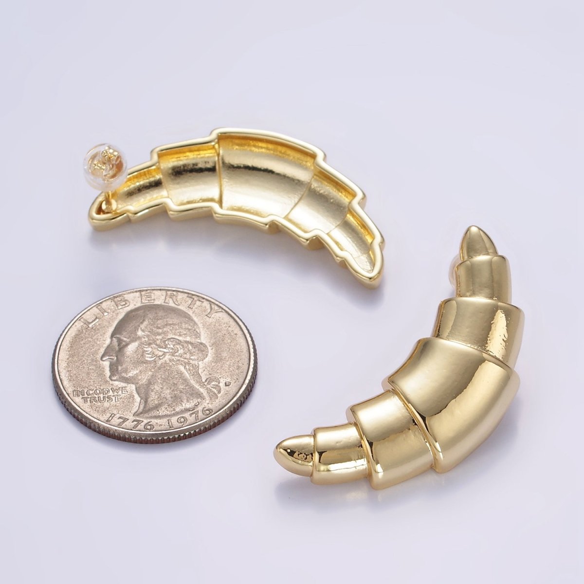 14K Gold Filled 40mm Minimalist Baguette Bread Stud Earrings | Q076 - DLUXCA