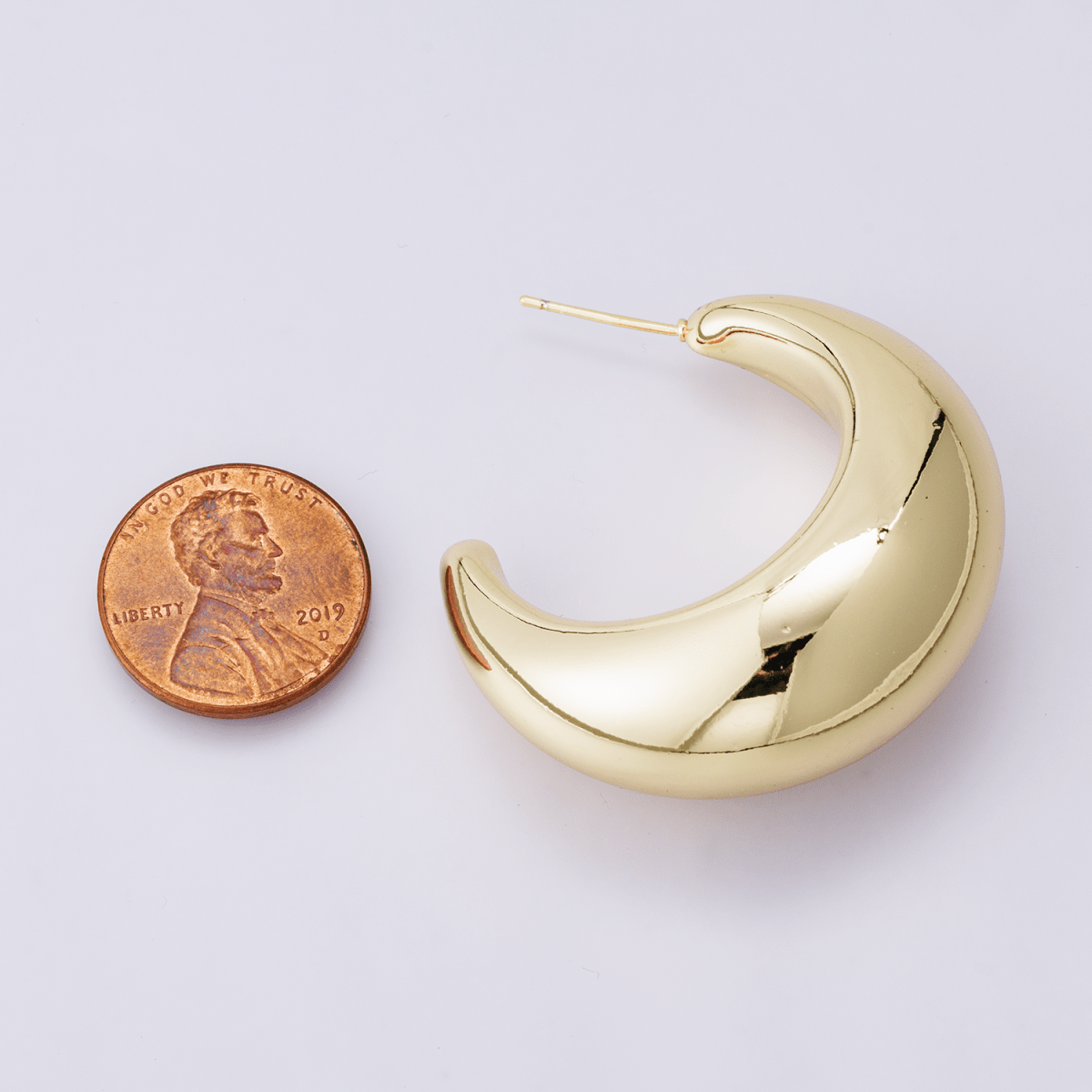 14K Gold Filled 40mm Minimalist Dome C - Shaped Hoop Earrings | P00408 - DLUXCA