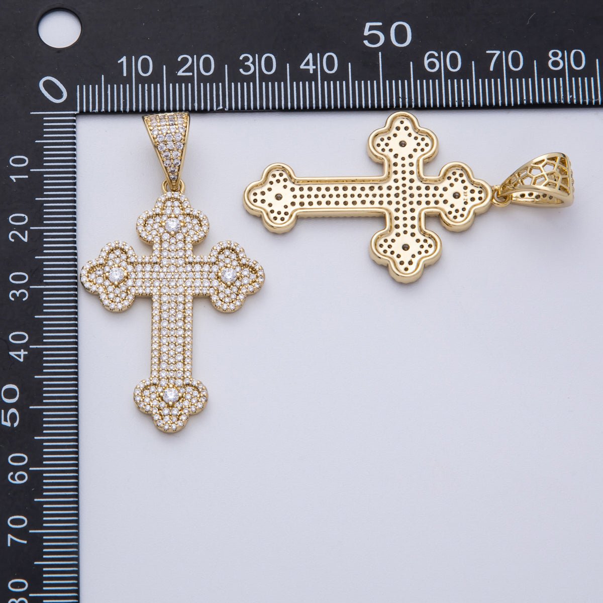 14K Gold Filled 43mm Micro Paved CZ Bottony Cross Pendant | Charms - 00134 - DLUXCA