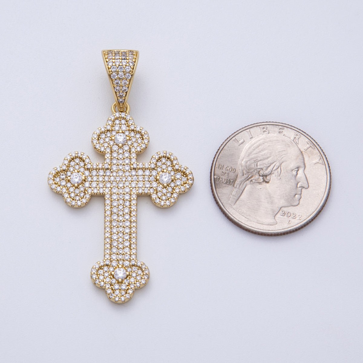 14K Gold Filled 43mm Micro Paved CZ Bottony Cross Pendant | Charms - 00134 - DLUXCA