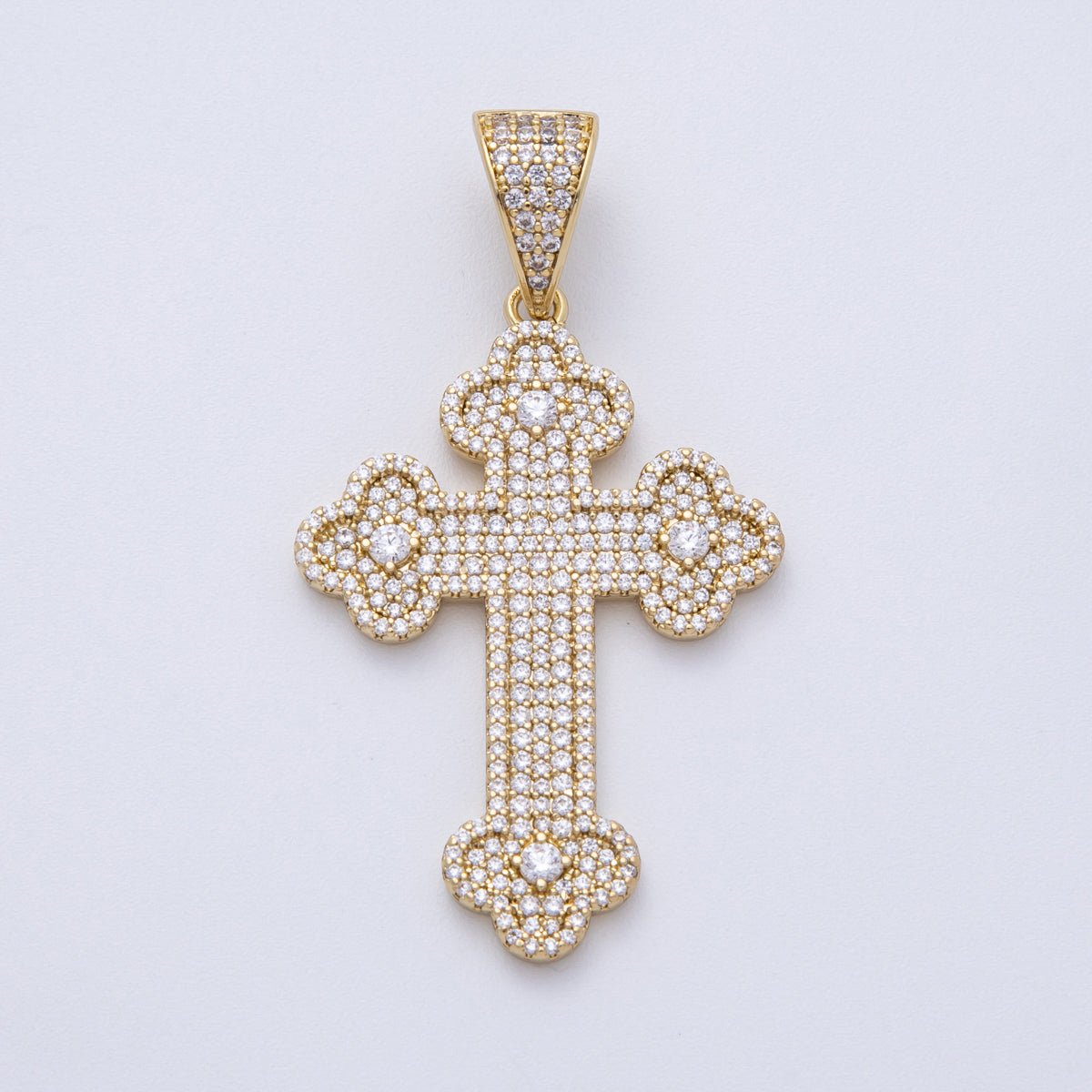 14K Gold Filled 43mm Micro Paved CZ Bottony Cross Pendant | Charms - 00134 - DLUXCA