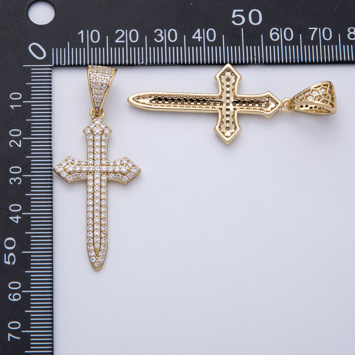 14K Gold Filled 43mm Micro Paved CZ Passion Religious Cross Pendant | Charms - 00133 - DLUXCA