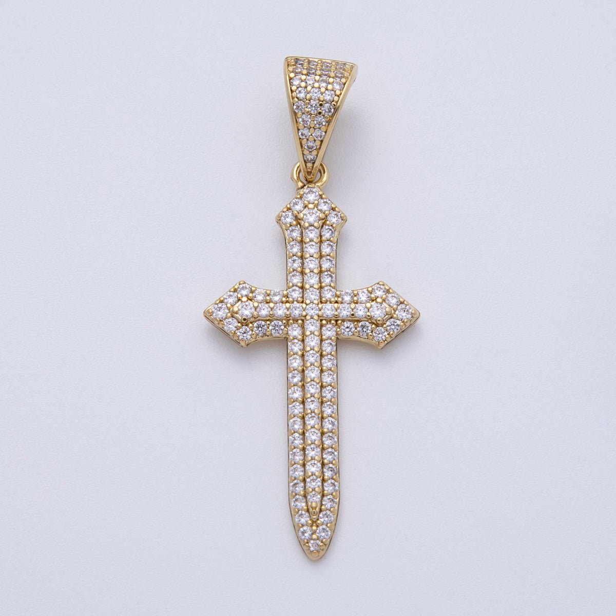 14K Gold Filled 43mm Micro Paved CZ Passion Religious Cross Pendant | Charms - 00133 - DLUXCA