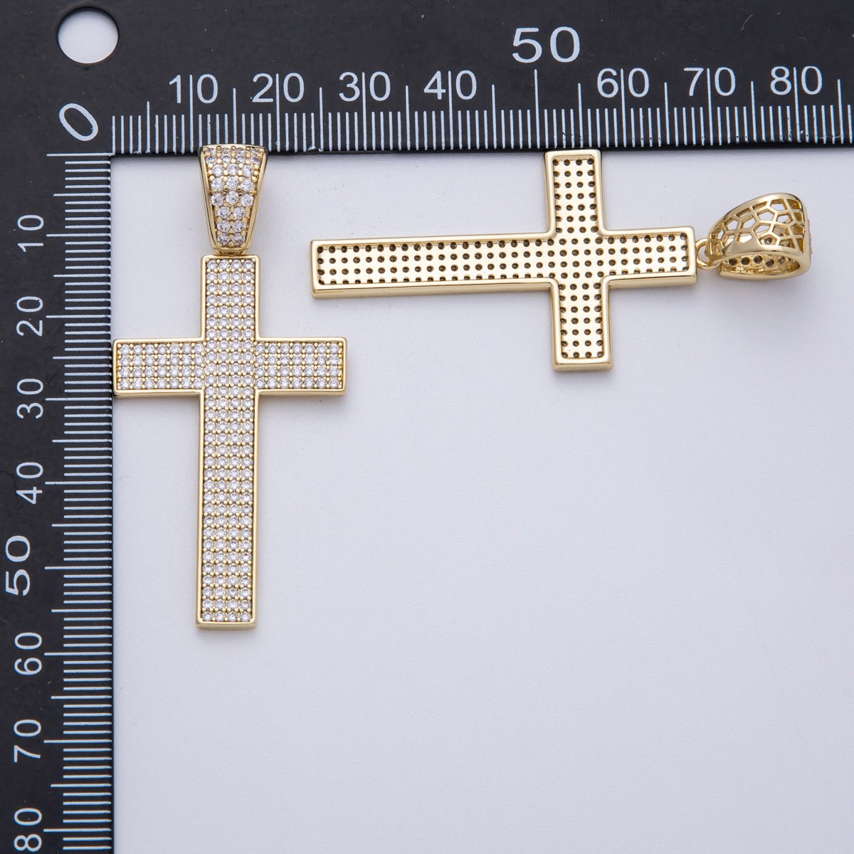 14K Gold Filled 47.5mm Micro Paved CZ Religious Cross Pendant | CHARMS - 00137 - DLUXCA