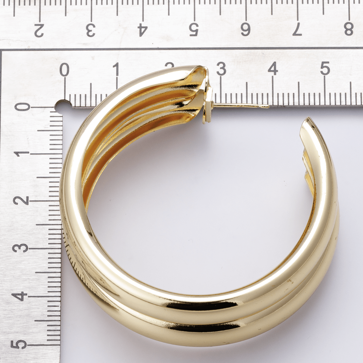 14K Gold Filled 50mm Double Band C - Shaped Hoop Earrings in Gold & Silver | P00422 P00423 - DLUXCA
