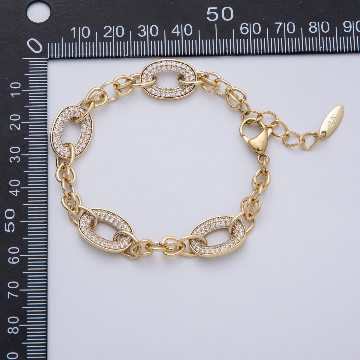 14K Gold Filled 5mm Clear Micro Paved CZ Cable Chain 7 Inch Bracelet w. Extender | WA - 4100 - DLUXCA