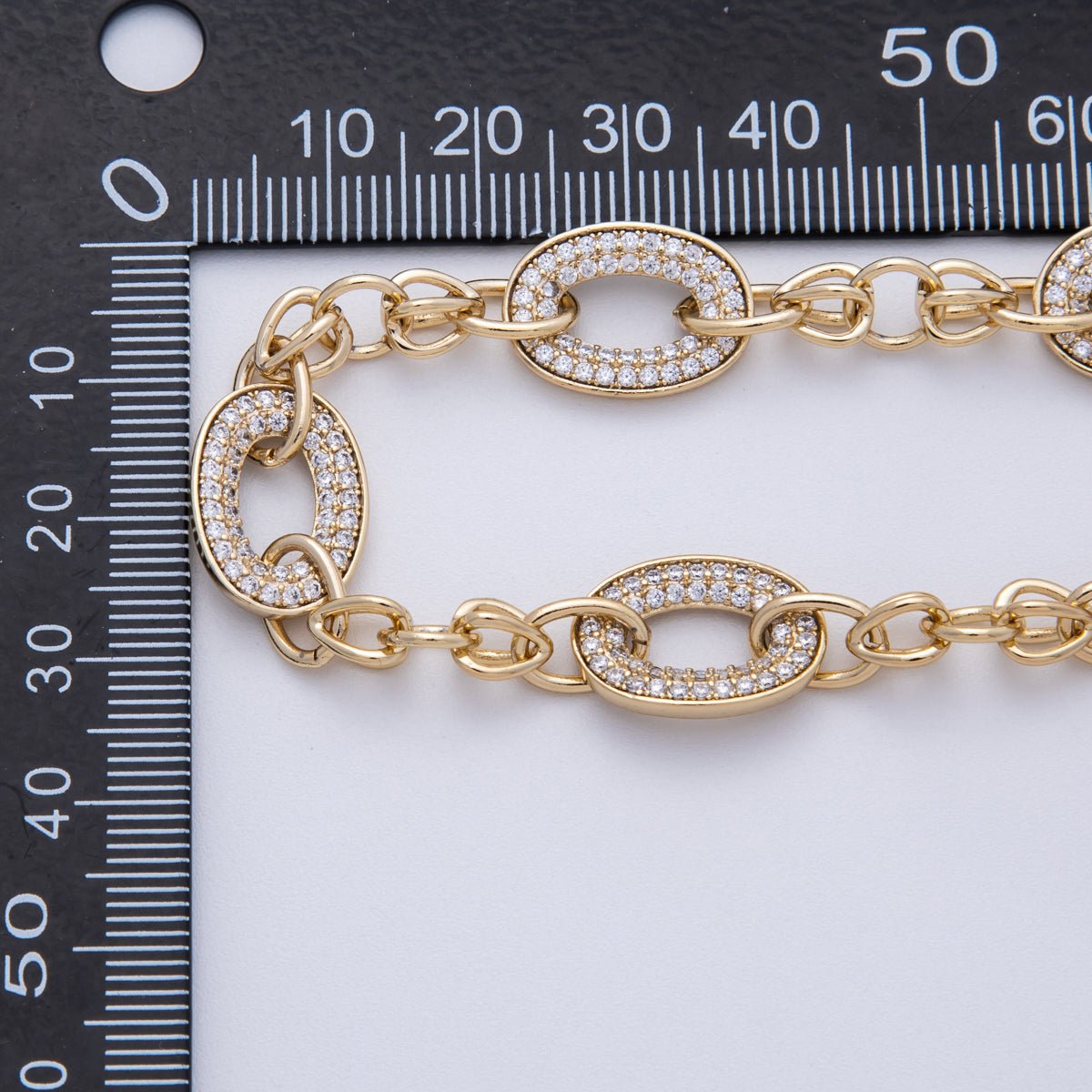 14K Gold Filled 5mm Clear Micro Paved CZ Cable Paperclip Chain 18 Inch Necklace | WA - 4094 - DLUXCA