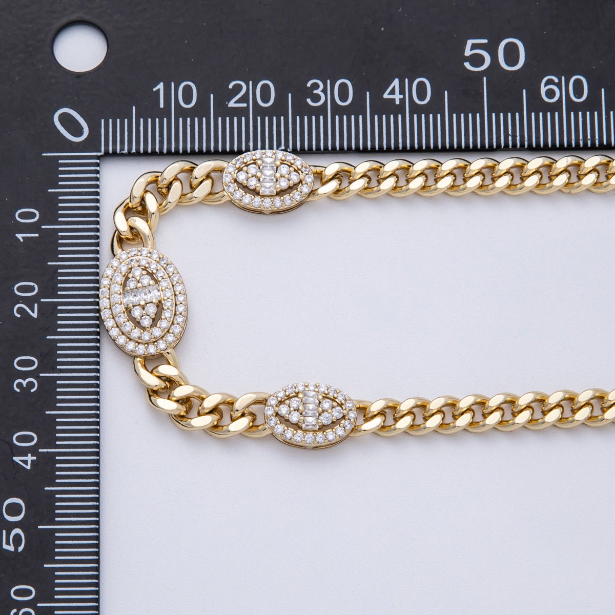 14K Gold Filled 5mm Clear Micro Paved CZ Oval Curb Chain 18.3 Inch Necklace | WA - 4095 - DLUXCA