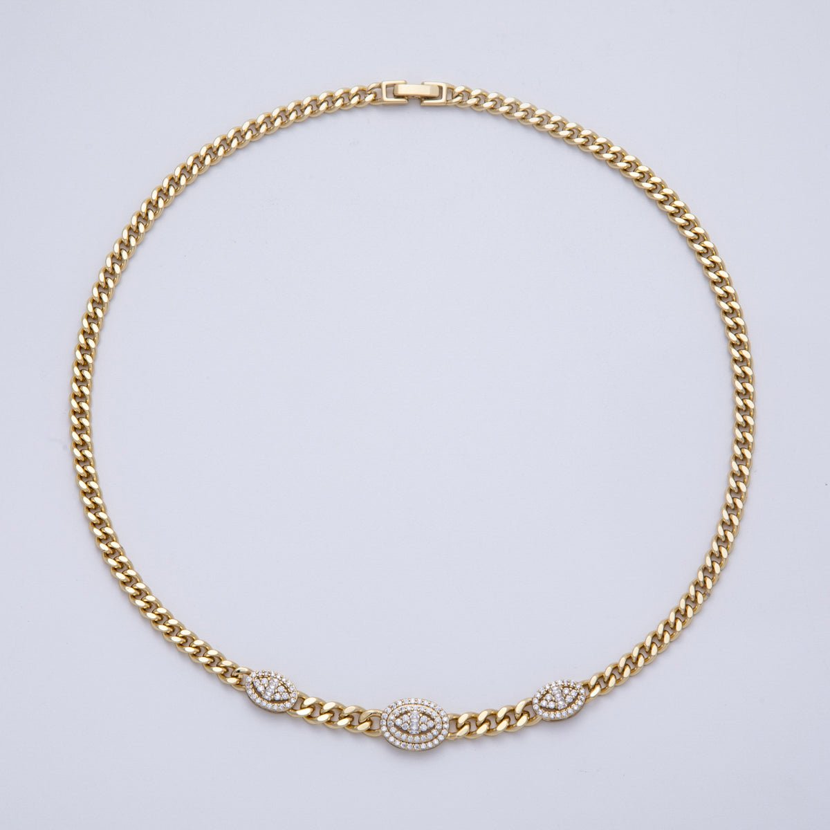14K Gold Filled 5mm Clear Micro Paved CZ Oval Curb Chain 18.3 Inch Necklace | WA - 4095 - DLUXCA