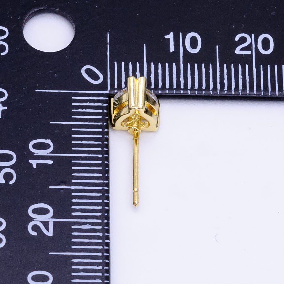 14K Gold Filled 6.5mm, 9mm Clear CZ Heart Bezel Stud Earrings | AE599 AE762 - DLUXCA